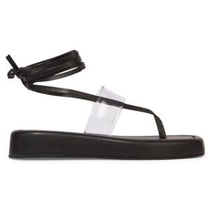 Black Suede Studio Womens Callie Black Leather Platform Thong Sandals Minimalist